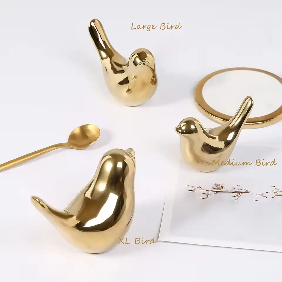 Small Birds Statues Gold Home Decor Modern Style Figurine Decorative Ornaments