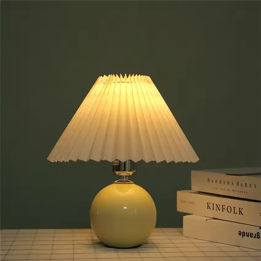 Japanese-style ceramic table lamps for living room Pleated skirt lampshade Warm bedroom lights bedside lam