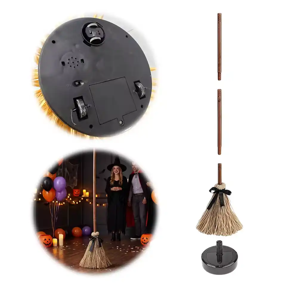 Halloween Witch Broom Electric Auto Moving Prop Music Costume Party Decor Role Play